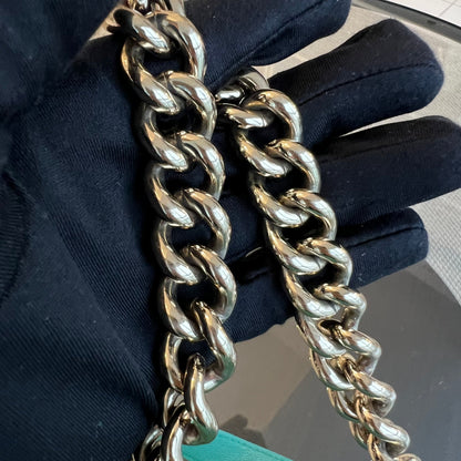 Caviar Boy Old Medium 25CM Chevron Grained Calfskin Cyan Green Blue Light Golden Hardware Series 27