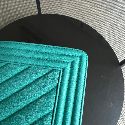 Caviar Boy Old Medium 25CM Chevron Grained Calfskin Cyan Green Blue Light Golden Hardware Series 27