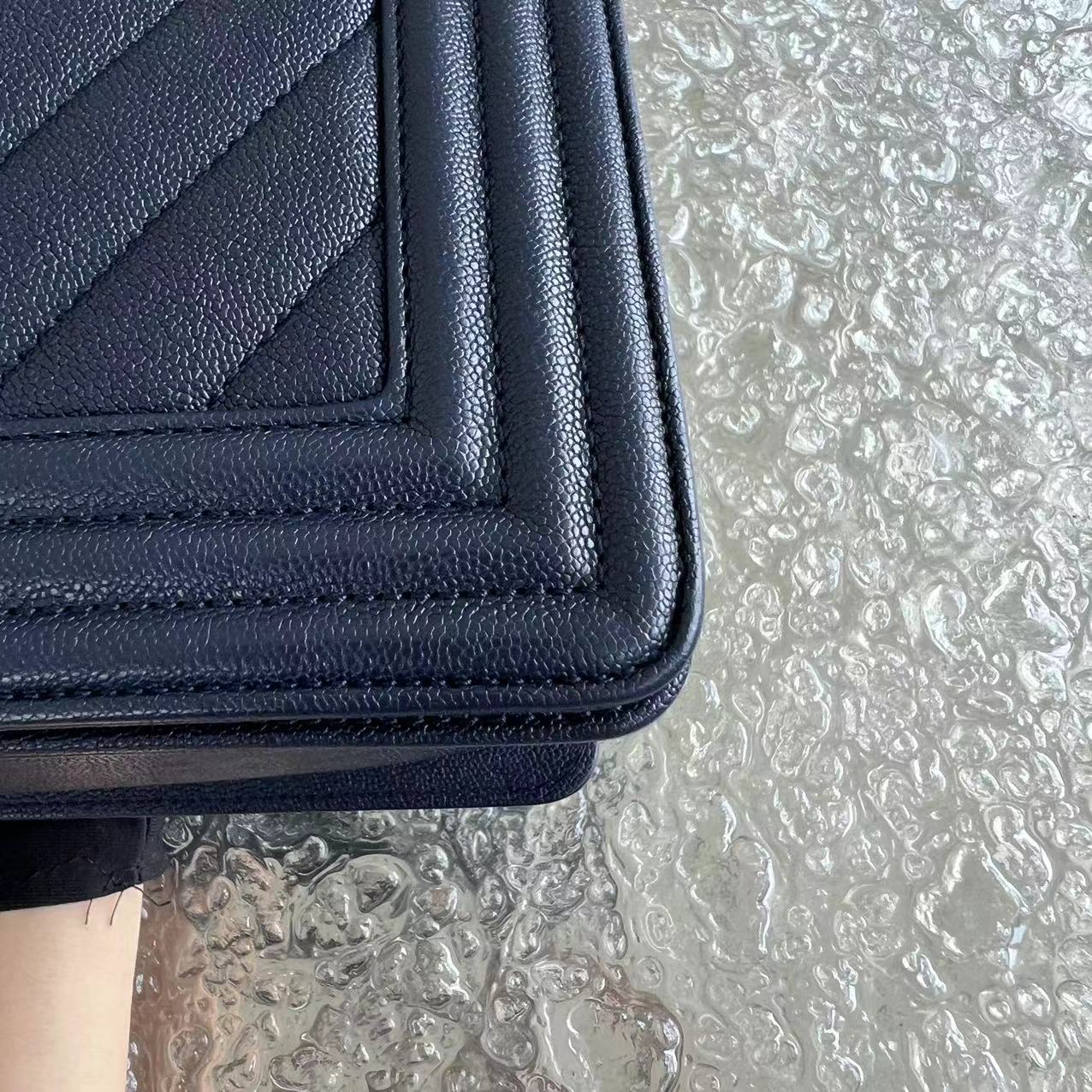 Caviar Boy Old Medium 25CM Chevron Grained Calfskin Dark Blue Leboy Golden Hardware Series 26