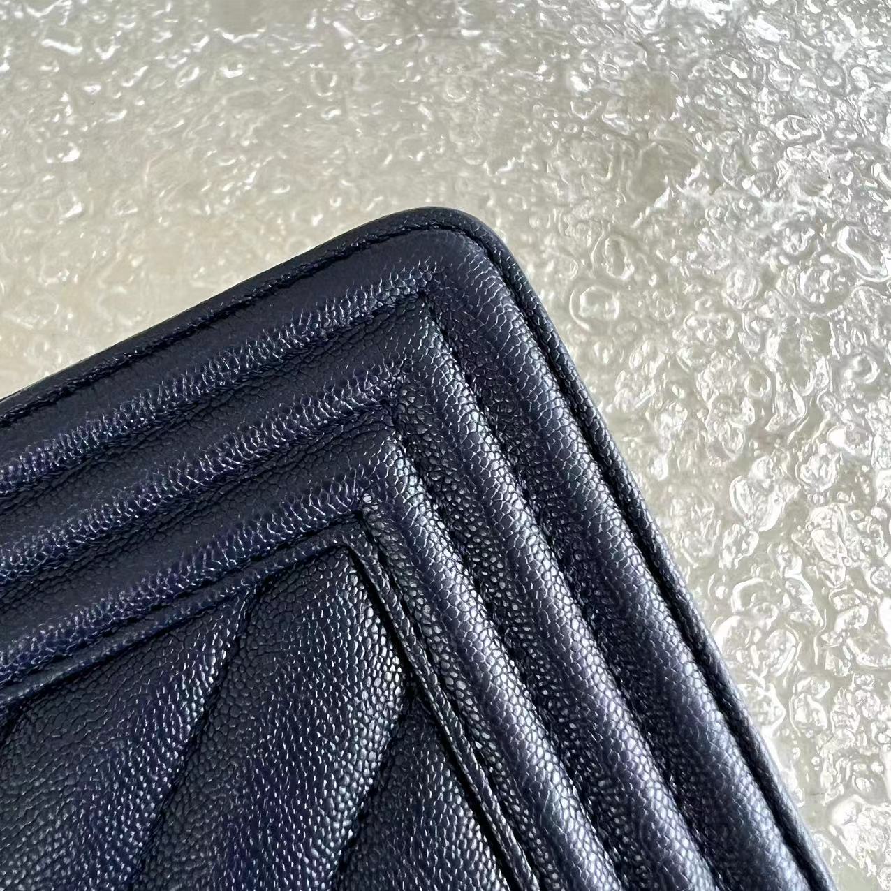 Caviar Boy Old Medium 25CM Chevron Grained Calfskin Dark Blue Leboy Golden Hardware Series 26