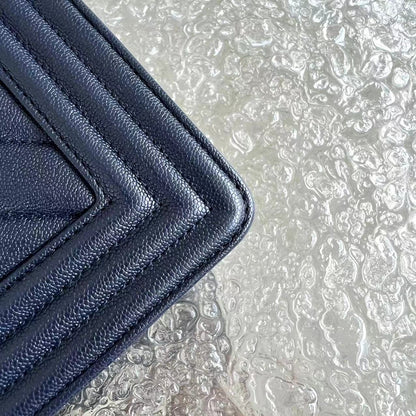 Caviar Boy Old Medium 25CM Chevron Grained Calfskin Dark Blue Leboy Golden Hardware Series 26