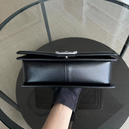 Caviar Boy Old Medium 25CM Quilted Calfskin Black Leboy Ruthenium Silver Hardware Series 25