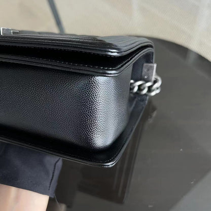Caviar Boy Old Medium 25CM Quilted Calfskin Black Leboy Ruthenium Silver Hardware Series 25
