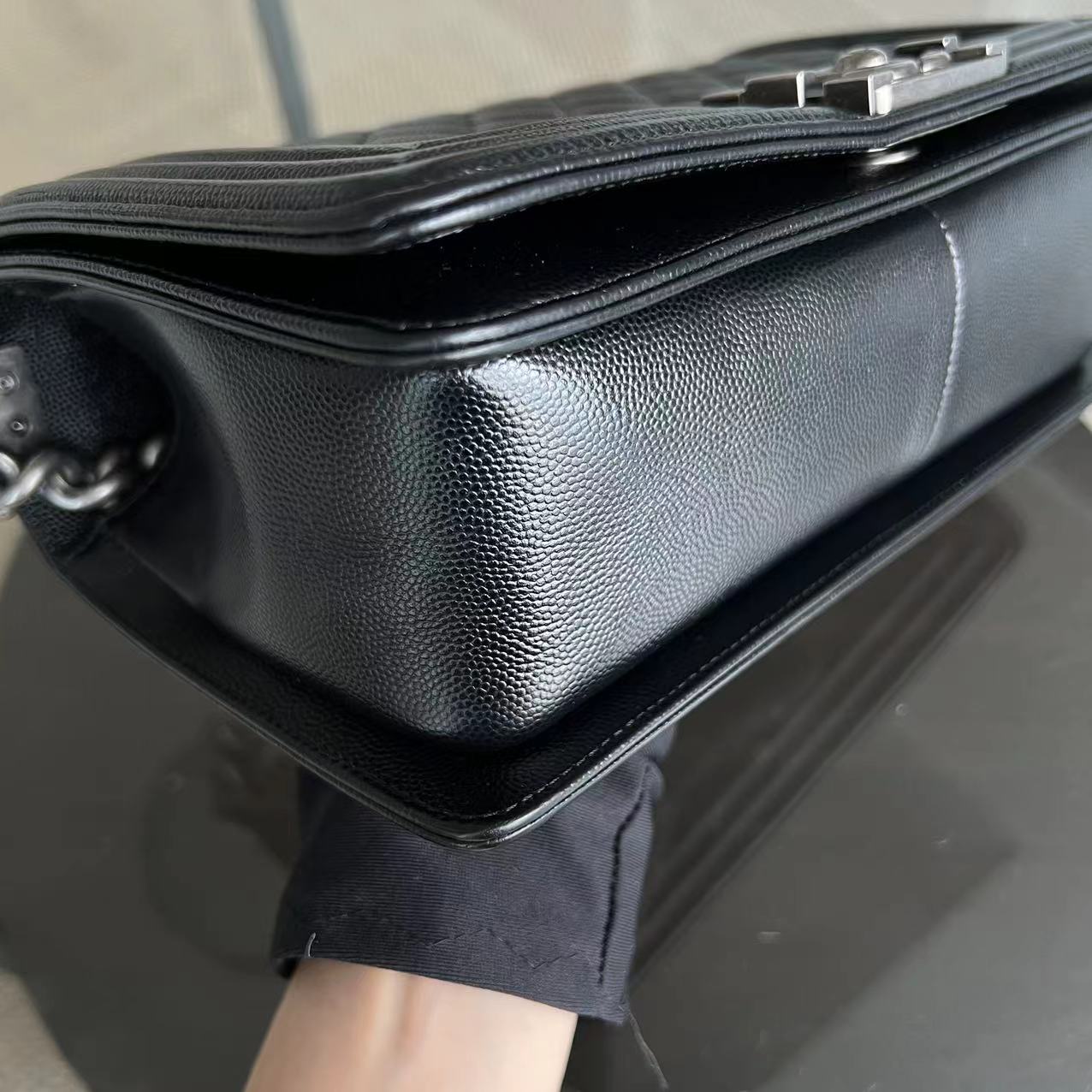Caviar Boy Old Medium 25CM Quilted Calfskin Black Leboy Ruthenium Silver Hardware Series 25