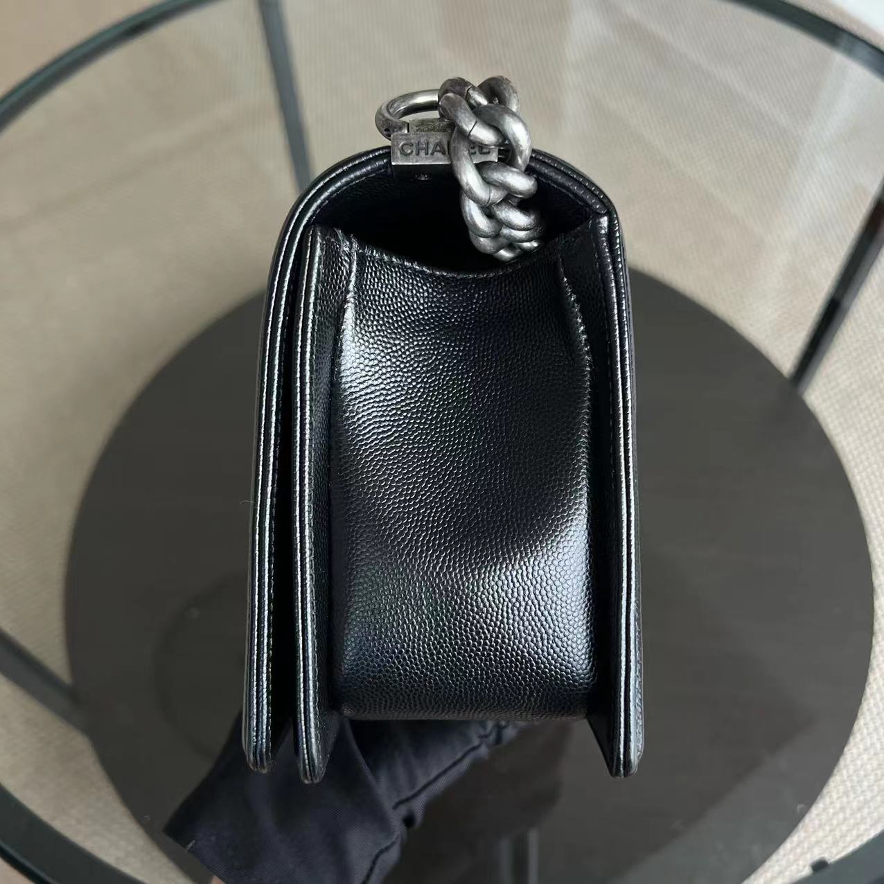Caviar Boy Old Medium 25CM Quilted Calfskin Black Leboy Ruthenium Silver Hardware Series 25