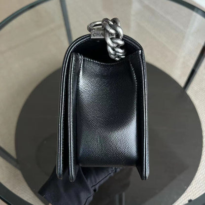 Caviar Boy Old Medium 25CM Quilted Calfskin Black Leboy Ruthenium Silver Hardware Series 25