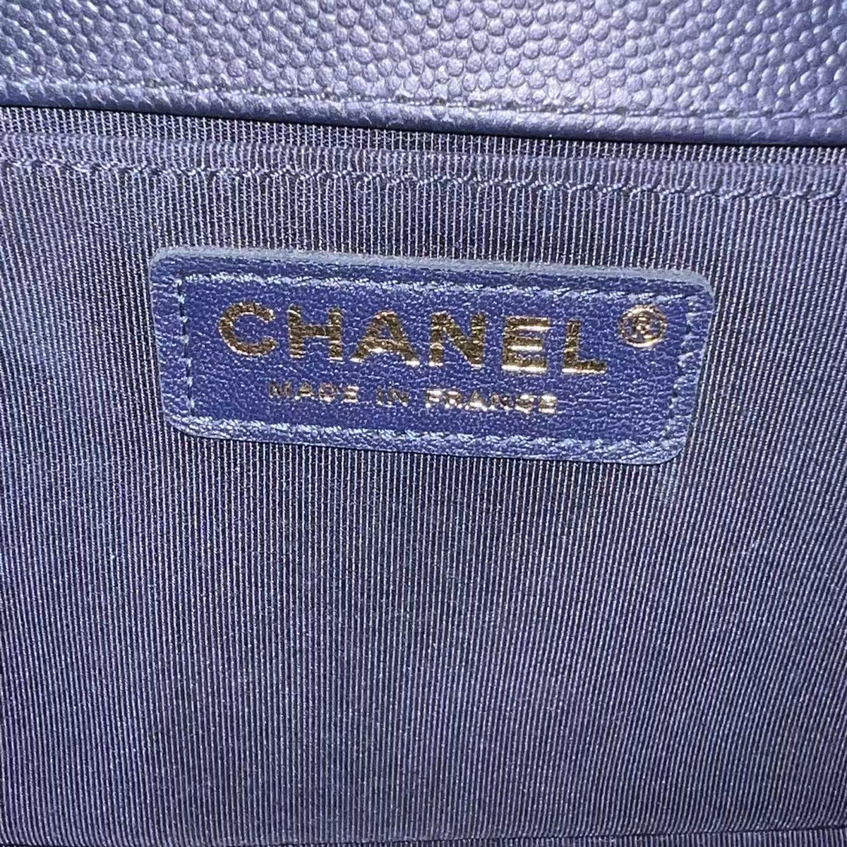 Caviar Boy Old Medium 25CM Quilted Calfskin Dark Blue Leboy GHW No 23
