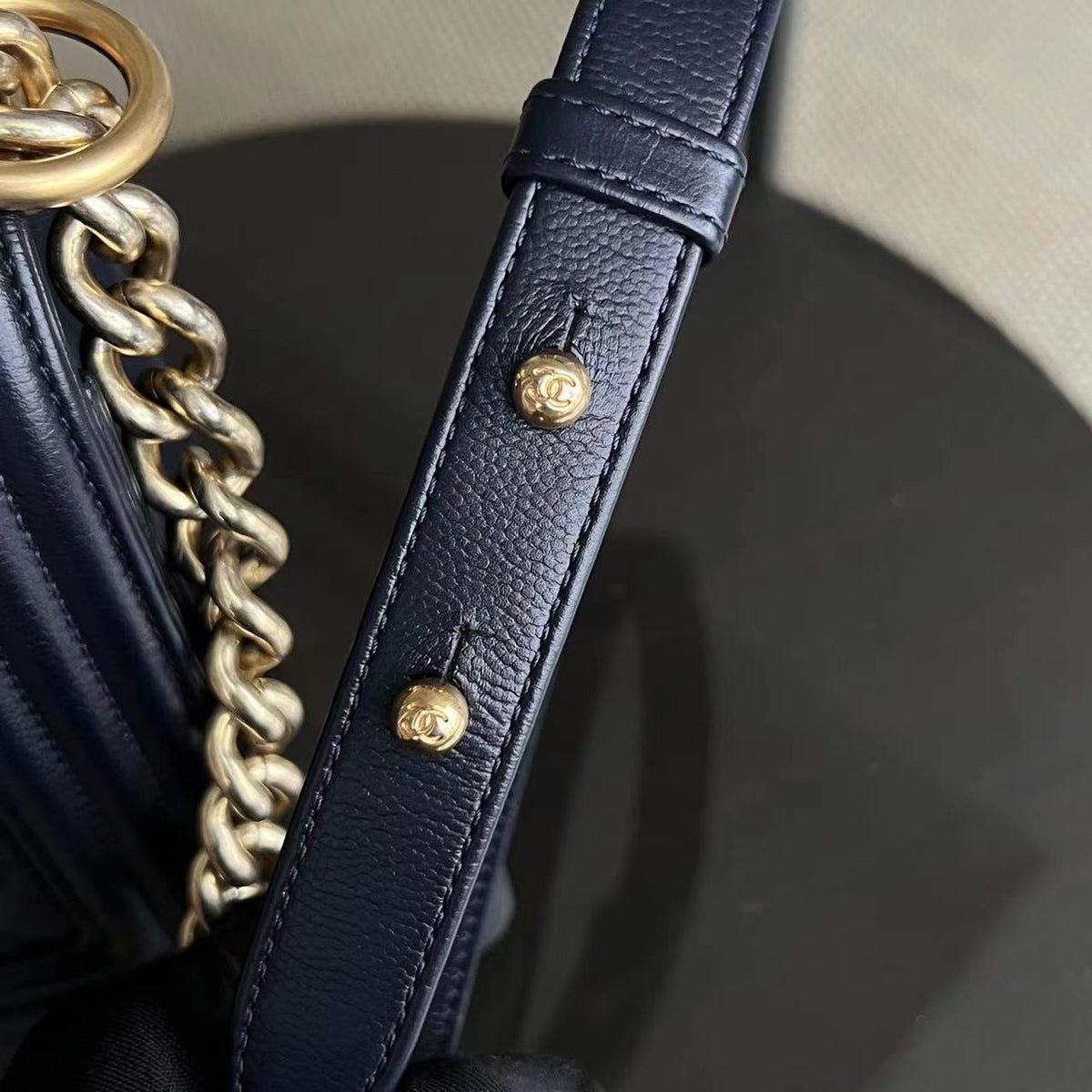 Caviar Boy Old Medium 25CM Quilted Calfskin Dark Blue Leboy GHW No 23