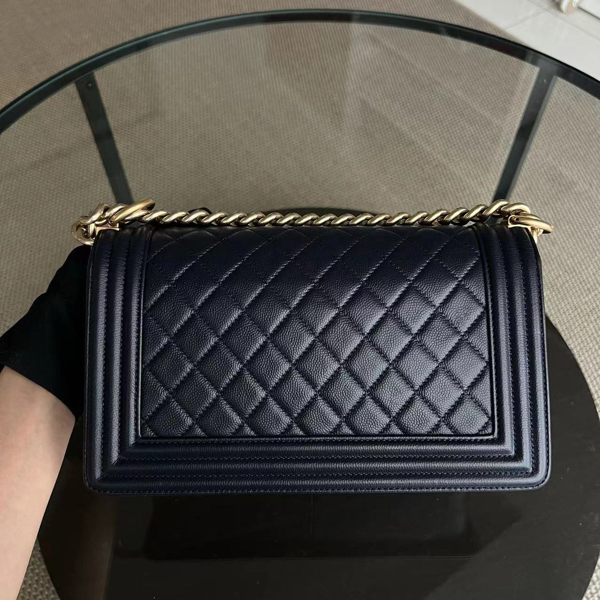 Caviar Boy Old Medium 25CM Quilted Calfskin Dark Blue Leboy GHW No 23