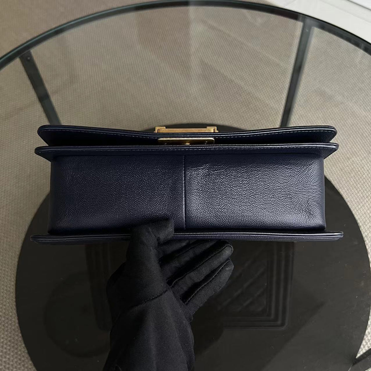 Caviar Boy Old Medium 25CM Quilted Calfskin Dark Blue Leboy GHW No 23