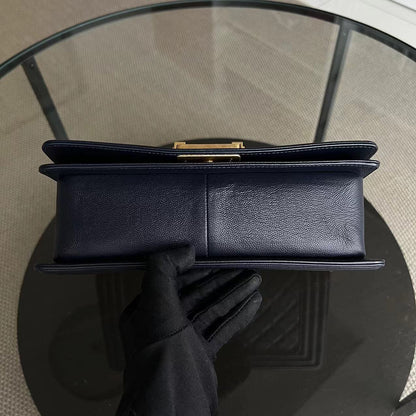 Caviar Boy Old Medium 25CM Quilted Calfskin Dark Blue Leboy GHW No 23