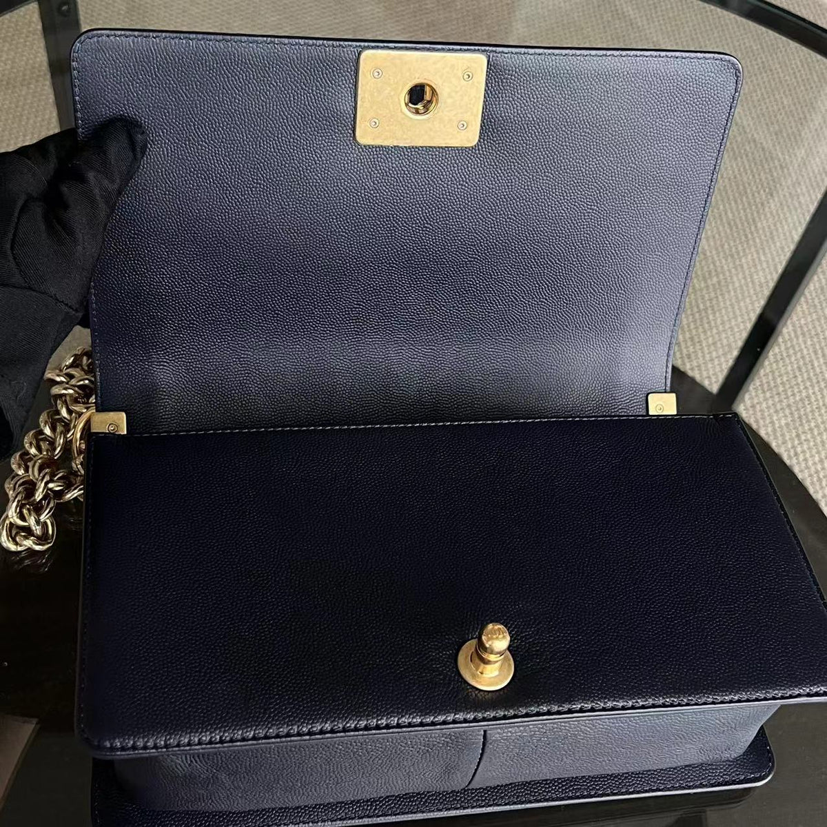 Caviar Boy Old Medium 25CM Quilted Calfskin Dark Blue Leboy GHW No 23