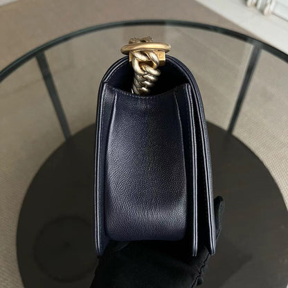 Caviar Boy Old Medium 25CM Quilted Calfskin Dark Blue Leboy GHW No 23