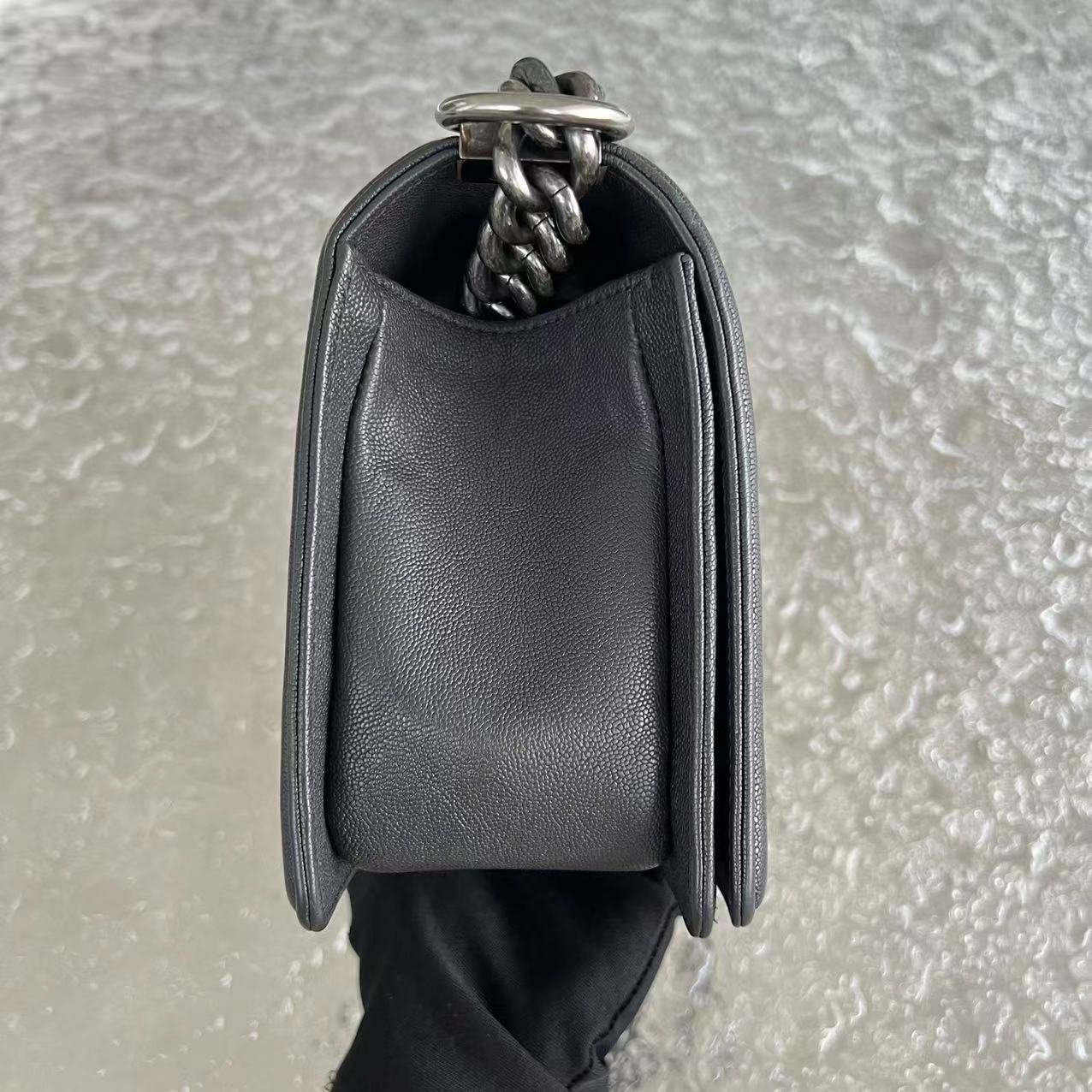 Caviar Boy Old Medium 25CM Quilted Calfskin Dark Grey Gray Silver Hardware Series 26