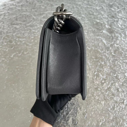 Caviar Boy Old Medium 25CM Quilted Calfskin Dark Grey Gray Silver Hardware Series 26