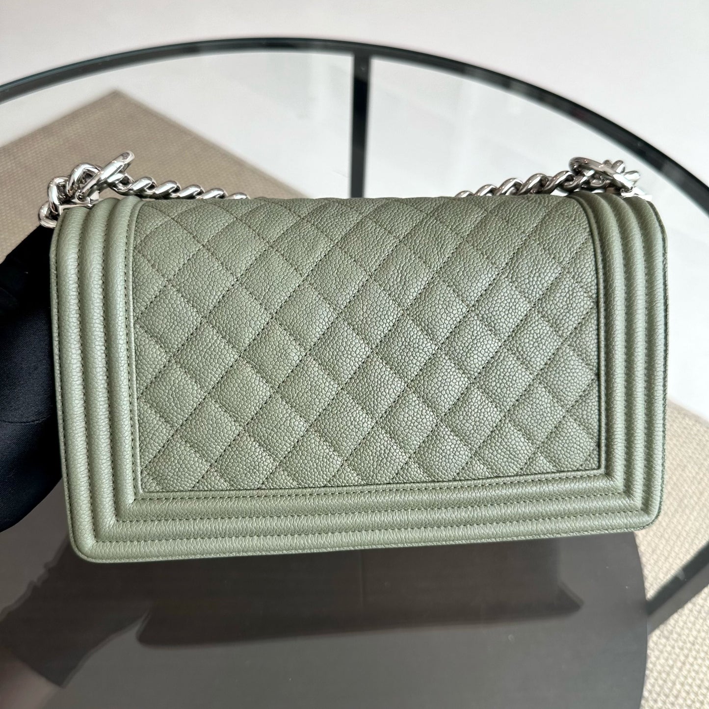 Caviar Boy Old Medium 25CM Quilted Calfskin Leboy Green SHW No 25