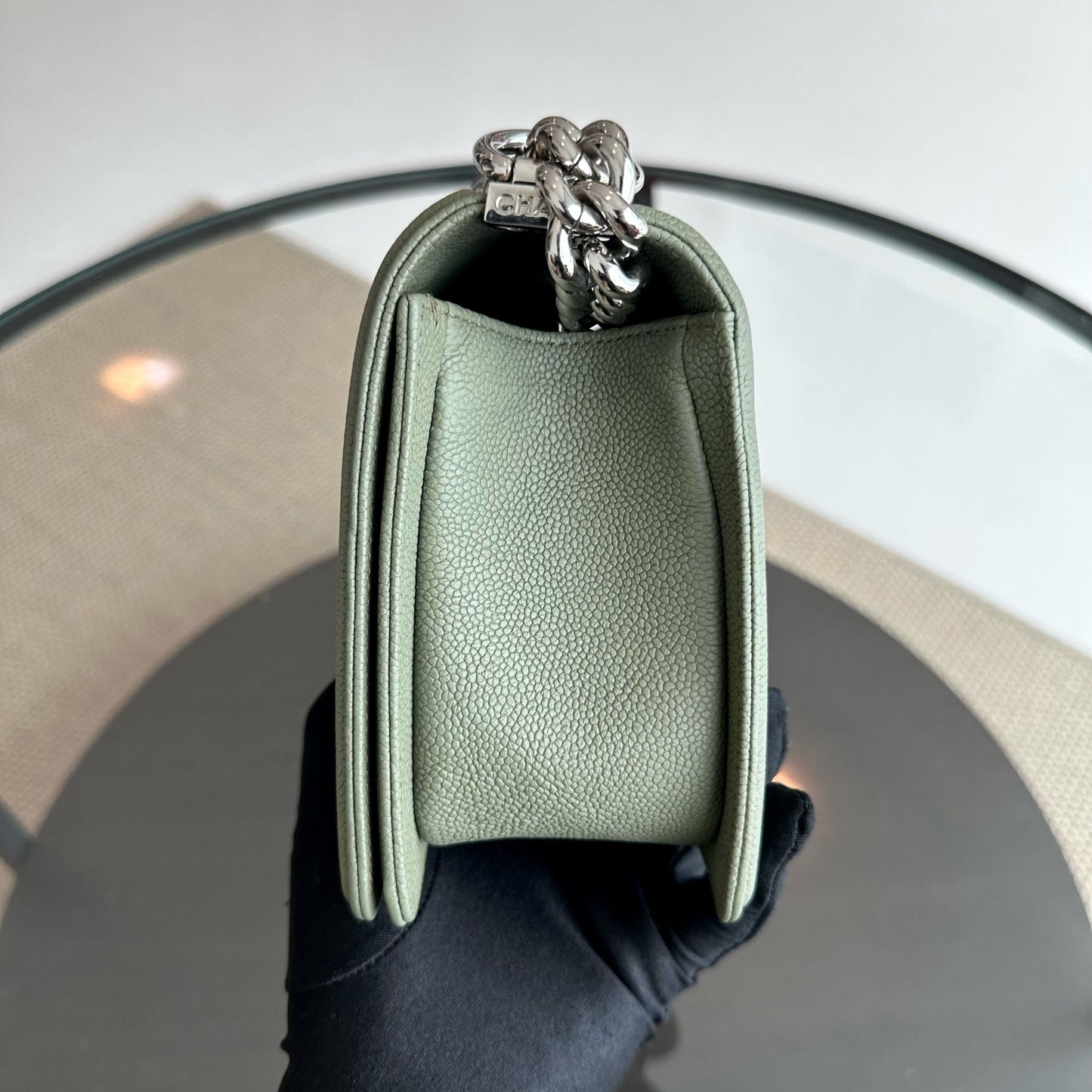 Caviar Boy Old Medium 25CM Quilted Calfskin Leboy Green SHW No 25