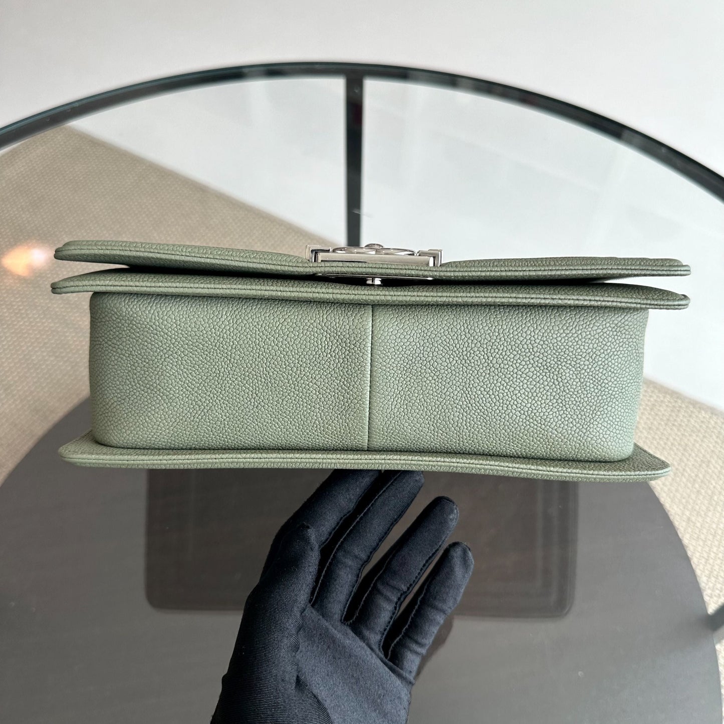 Caviar Boy Old Medium 25CM Quilted Calfskin Leboy Green SHW No 25
