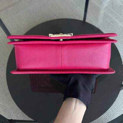 Caviar Boy Old Medium 25CM Quilted Grained Calfskin Hot Pink Golden Hardware Series 23