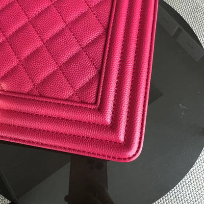 Caviar Boy Old Medium 25CM Quilted Grained Calfskin Hot Pink Golden Hardware Series 23