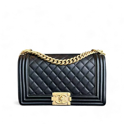 Chanel Caviar Boy Old Medium 25CM Quilted Grained Calfskin Leboy Black GHW