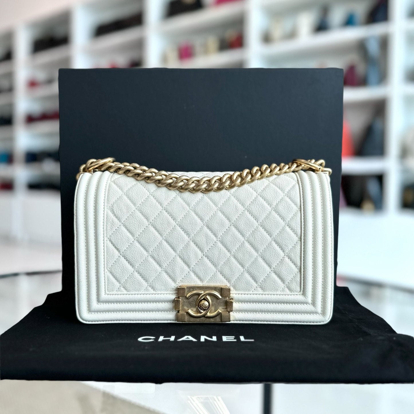 Caviar Boy Old Medium 25CM Quilted Leboy White GHW No 27