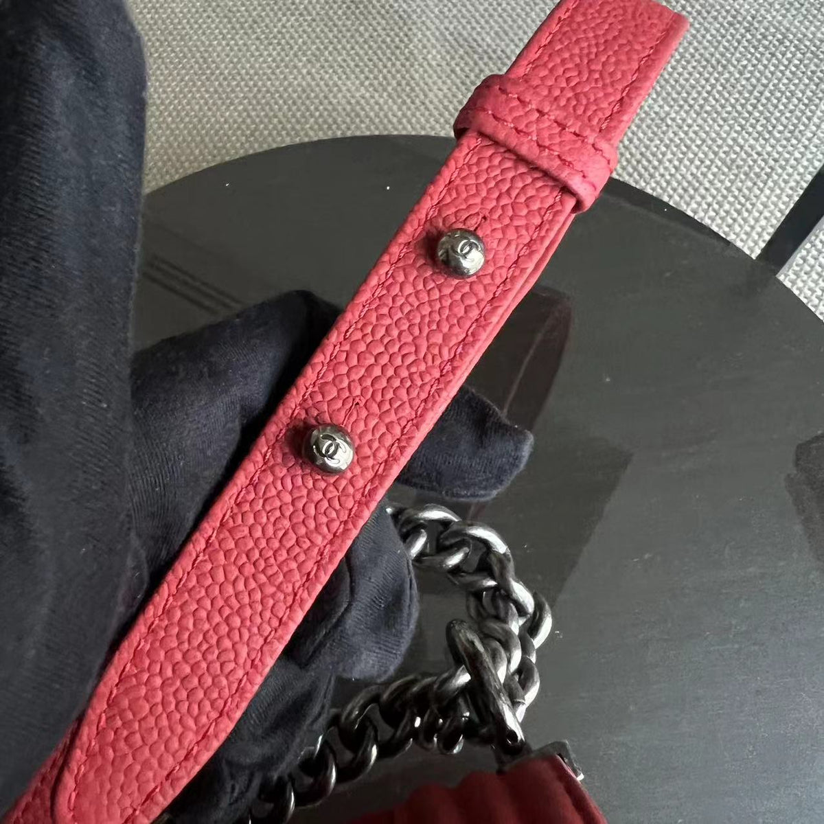 Caviar Boy Old Medium 25CM Quilted Suede Calfskin Red Leboy Silver Hardware Series 18