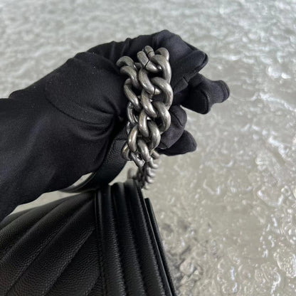 Caviar Boy Old Medium Chevron Grained Calfskin Black Silver Hardware Series 25