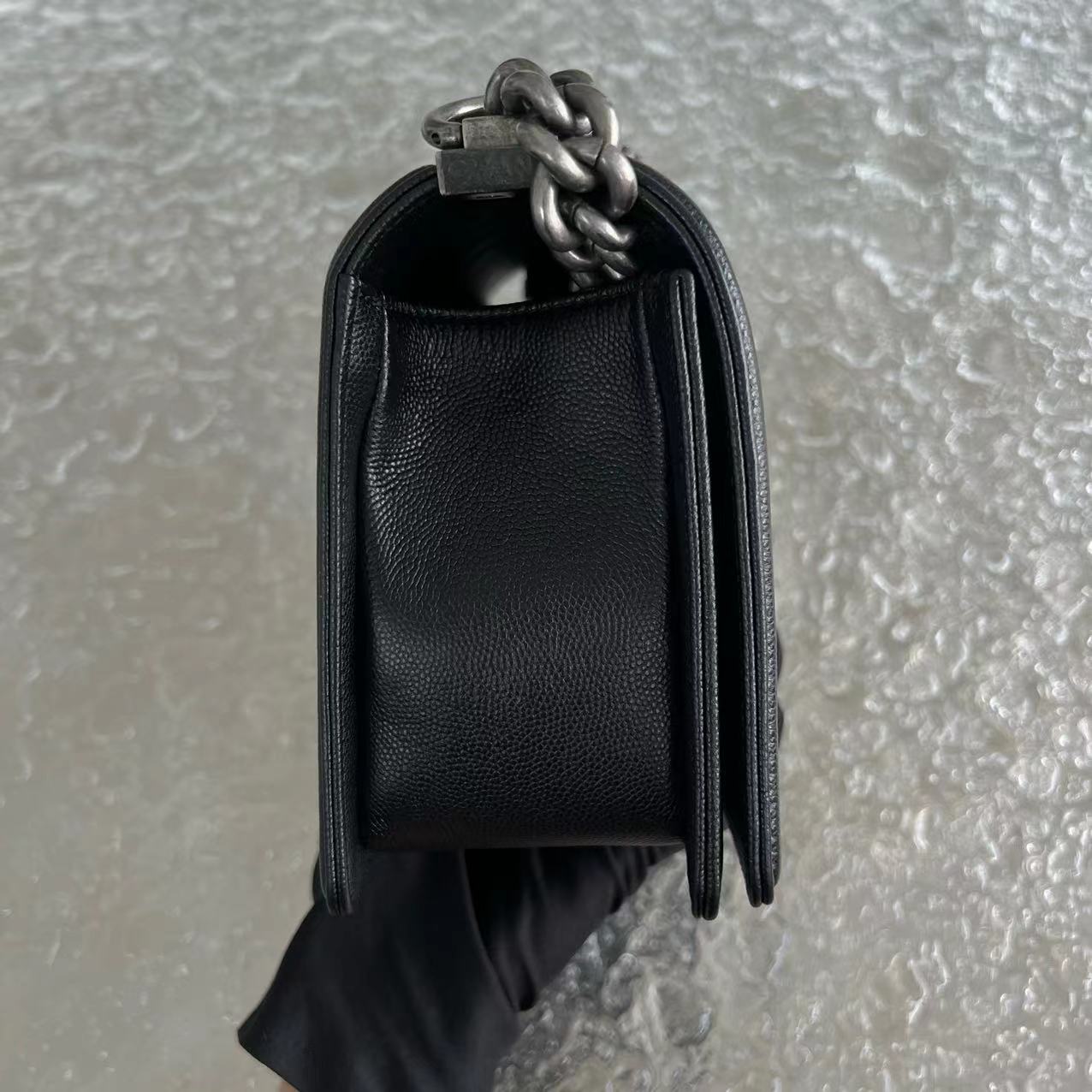Caviar Boy Old Medium Chevron Grained Calfskin Black Silver Hardware Series 25