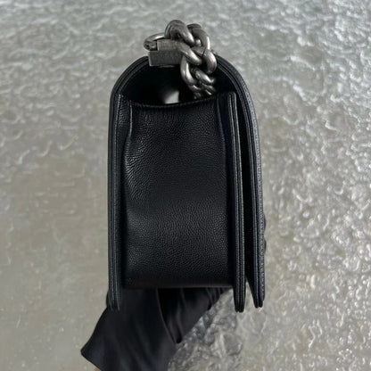 Caviar Boy Old Medium Chevron Grained Calfskin Black Silver Hardware Series 25