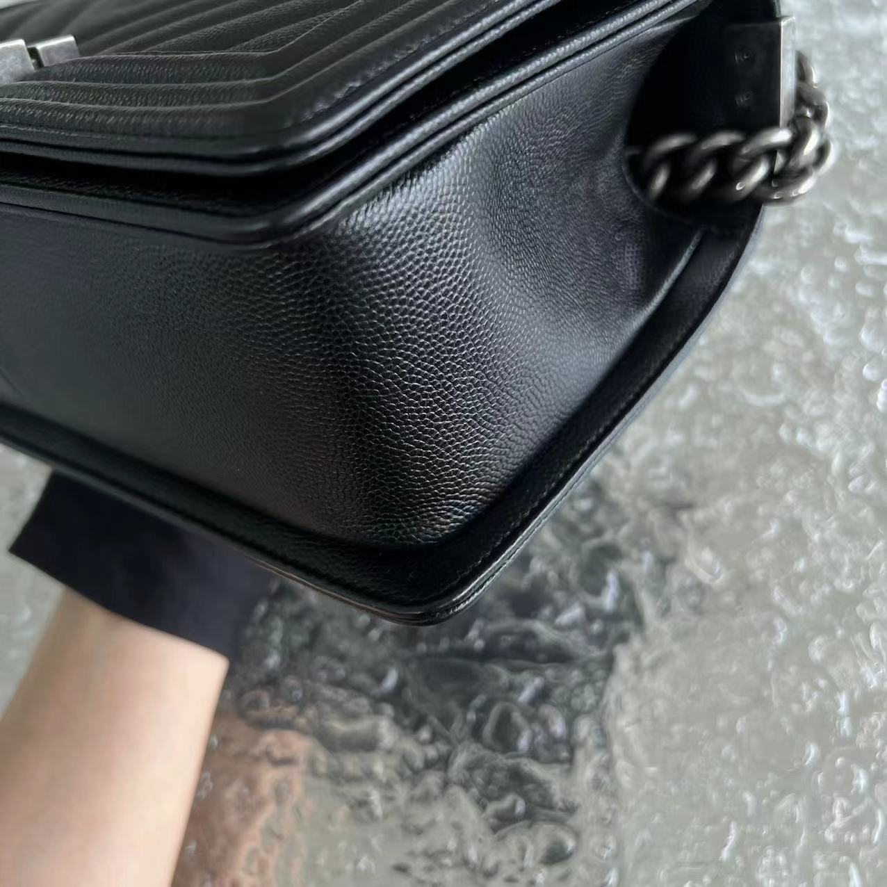 Caviar Boy Old Medium Chevron Grained Calfskin Black Silver Hardware Series 25