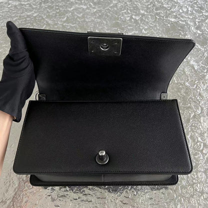 Caviar Boy Old Medium Chevron Grained Calfskin Black Silver Hardware Series 25
