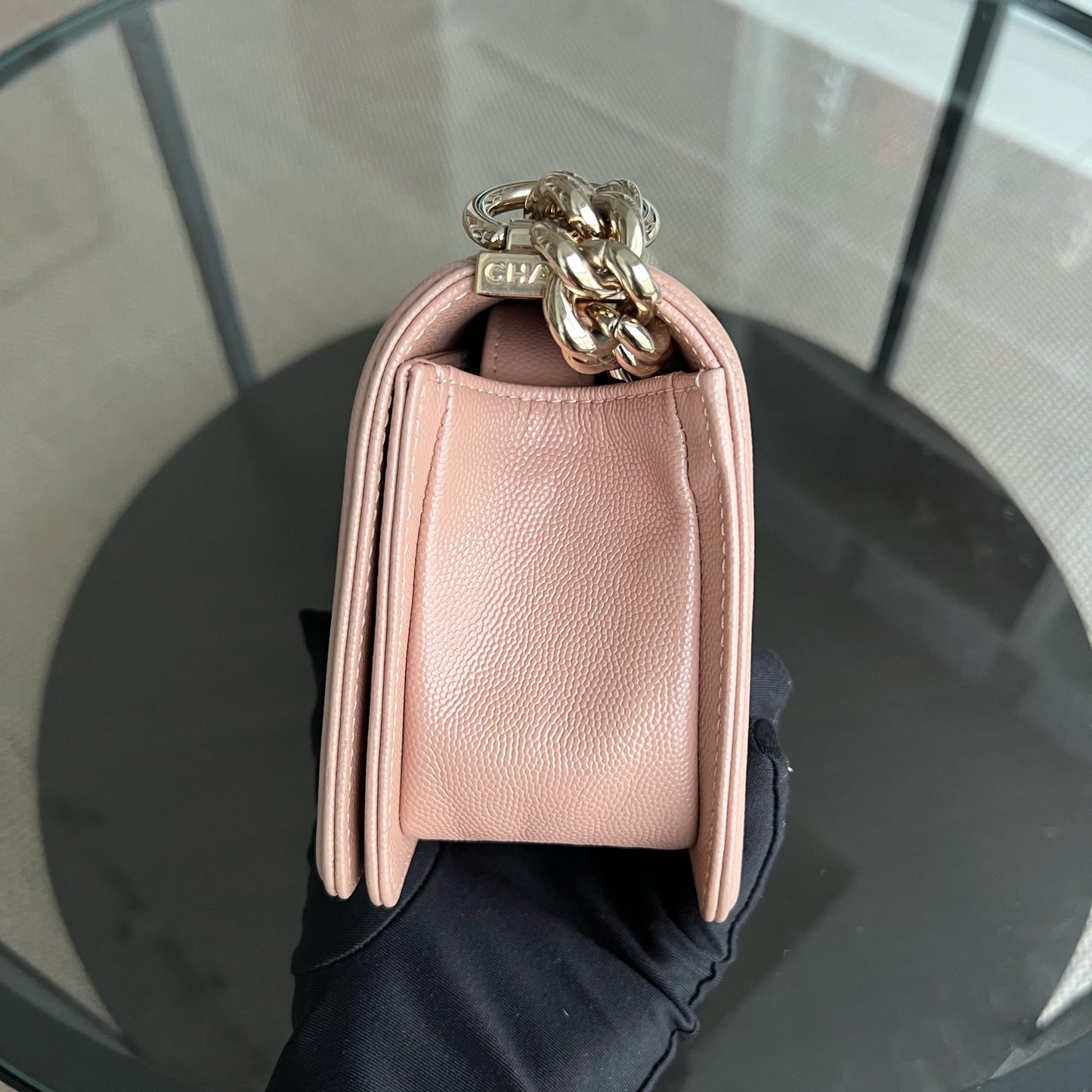 Caviar Boy Small 20CM Chevron Pink Nude Grained Calfskin Gold Hardware Series 25