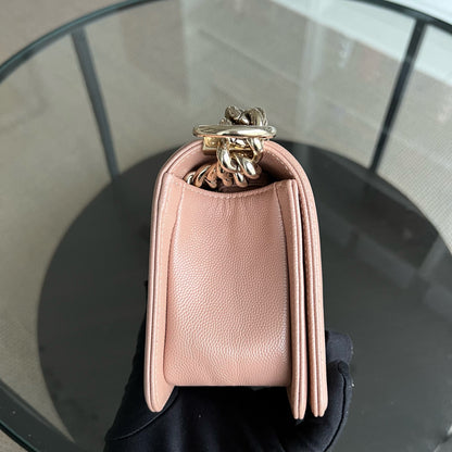 Caviar Boy Small 20CM Chevron Pink Nude Grained Calfskin Gold Hardware Series 25