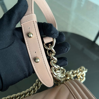 Caviar Boy Small 20CM Chevron Pink Nude Grained Calfskin Gold Hardware Series 25
