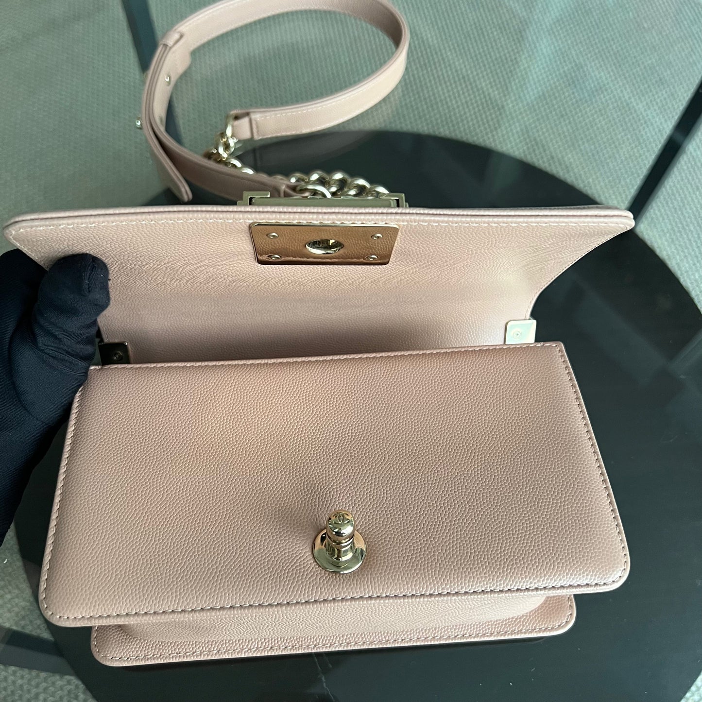 Caviar Boy Small 20CM Chevron Pink Nude Grained Calfskin Gold Hardware Series 25