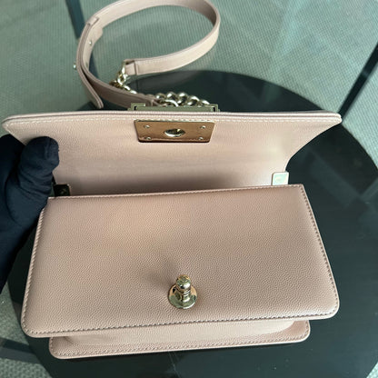 Caviar Boy Small 20CM Chevron Pink Nude Grained Calfskin Gold Hardware Series 25