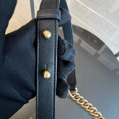 Caviar Boy Small 20CM Quilted Grained Calfskin Black Leboy Golden Hardware Series 24