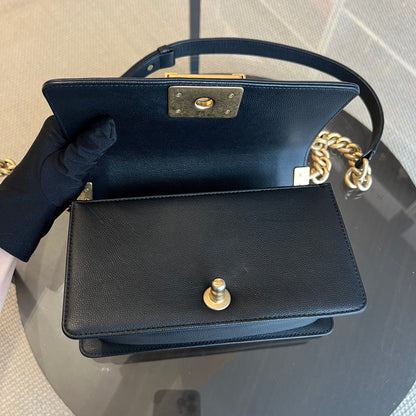 Caviar Boy Small 20CM Quilted Grained Calfskin Black Leboy Golden Hardware Series 24