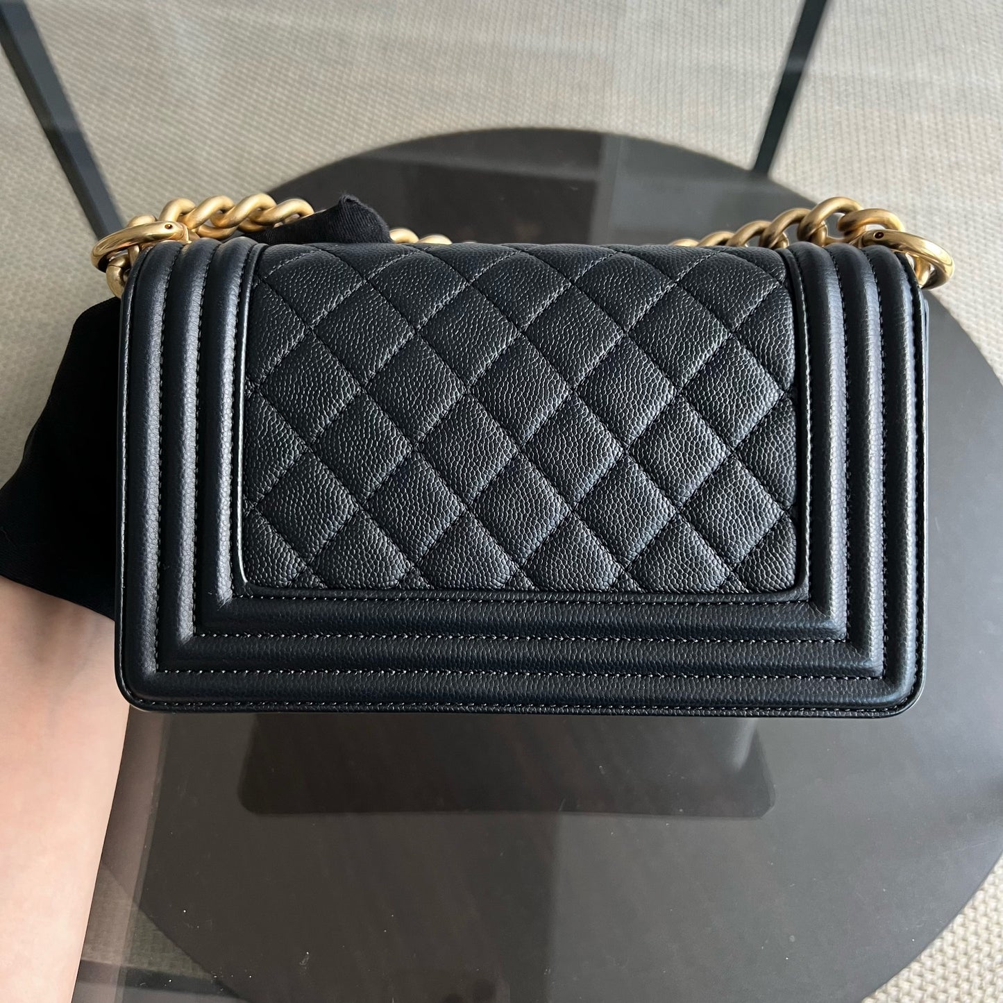 Caviar Boy Small 20CM Quilted Grained Calfskin Black Leboy Golden Hardware Series 24