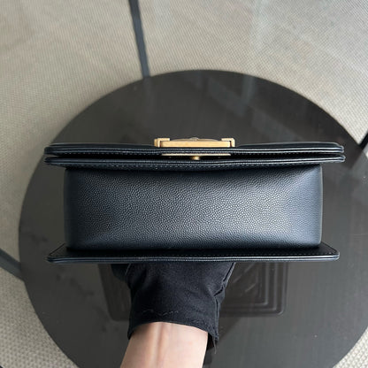 Caviar Boy Small 20CM Quilted Grained Calfskin Black Leboy Golden Hardware Series 24