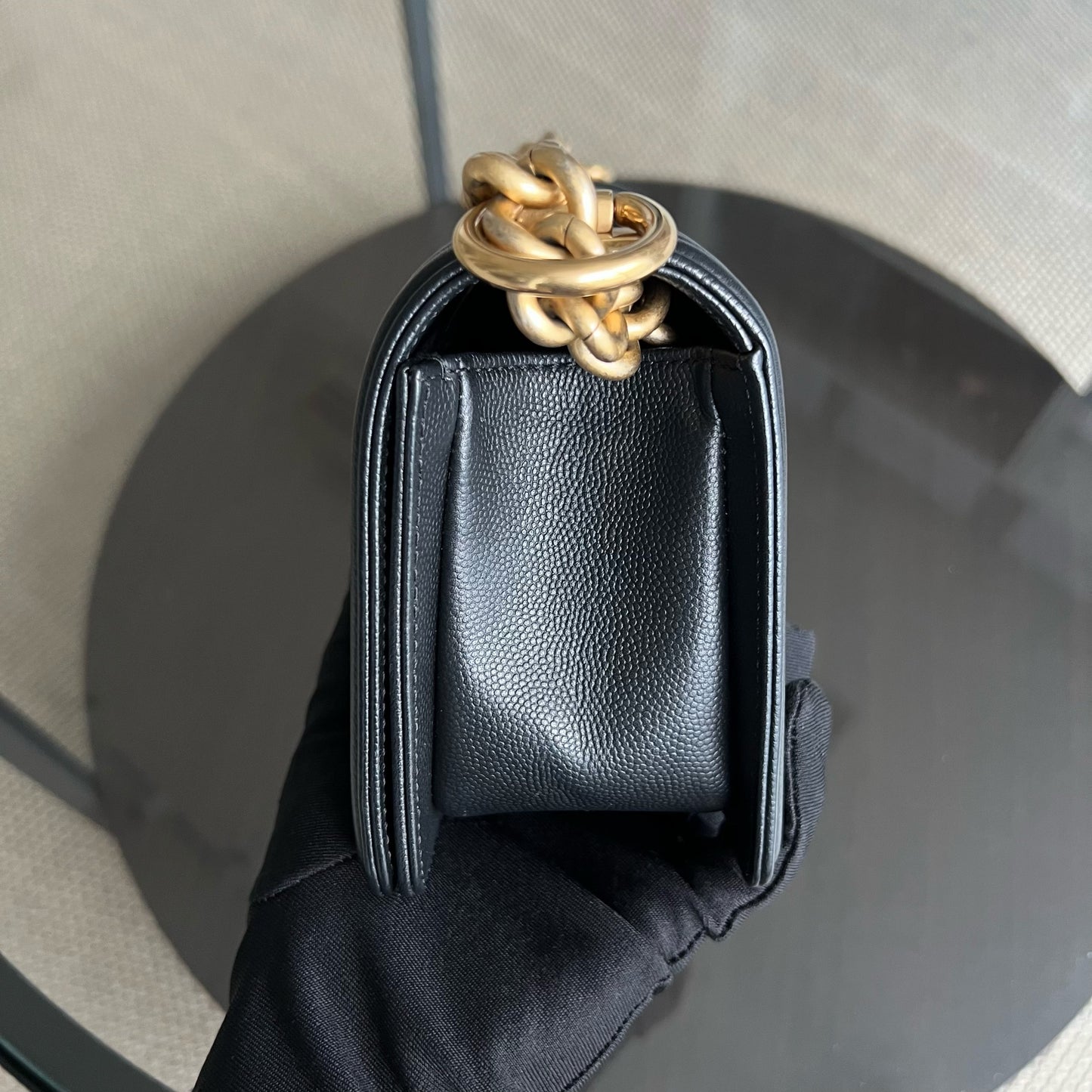 Caviar Boy Small 20CM Quilted Grained Calfskin Black Leboy Golden Hardware Series 24