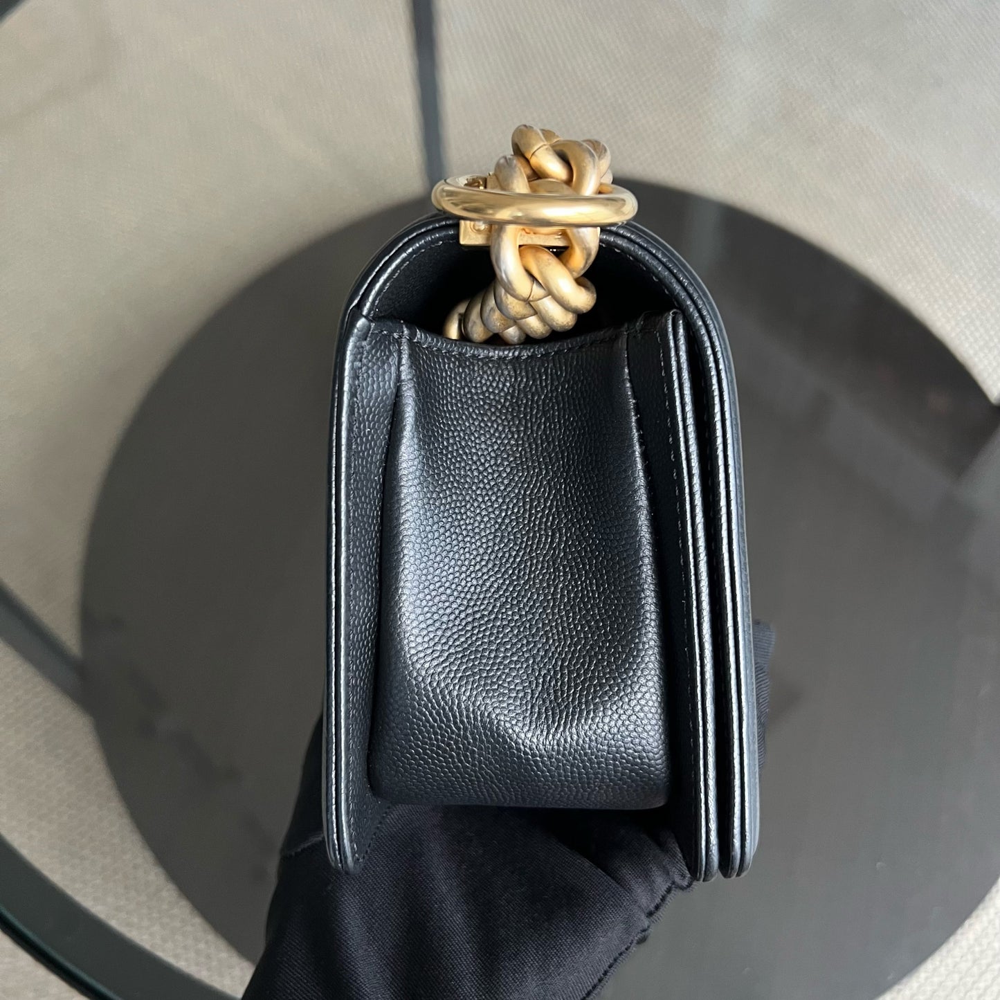 Caviar Boy Small 20CM Quilted Grained Calfskin Black Leboy Golden Hardware Series 24
