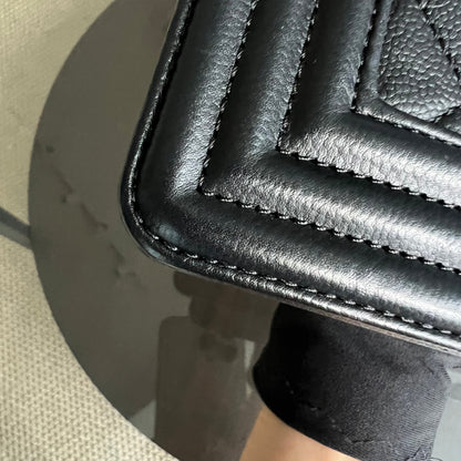 Caviar Boy Small 20CM Quilted Grained Calfskin Black Leboy Golden Hardware Series 24