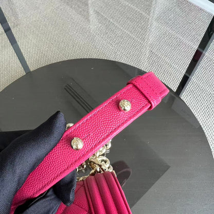 Caviar Boy Small 20CM Quilted Grained Calfskin Hot Pink Leboy Golden Hardware Series 23