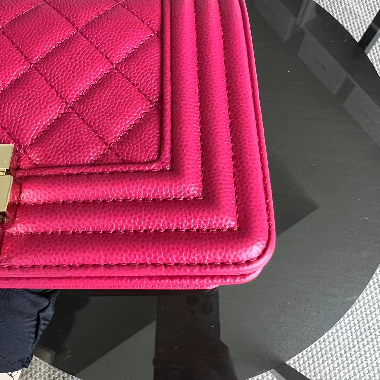 Caviar Boy Small 20CM Quilted Grained Calfskin Hot Pink Leboy Golden Hardware Series 23