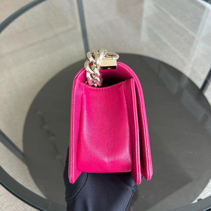 Caviar Boy Small 20CM Quilted Grained Calfskin Hot Pink Leboy Golden Hardware Series 23