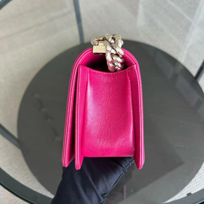 Caviar Boy Small 20CM Quilted Grained Calfskin Hot Pink Leboy Golden Hardware Series 23