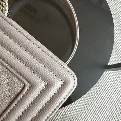 Caviar Boy Small 20CM Quilted Grained Calfskin Light Grey Gray Golden Hardware Series 23