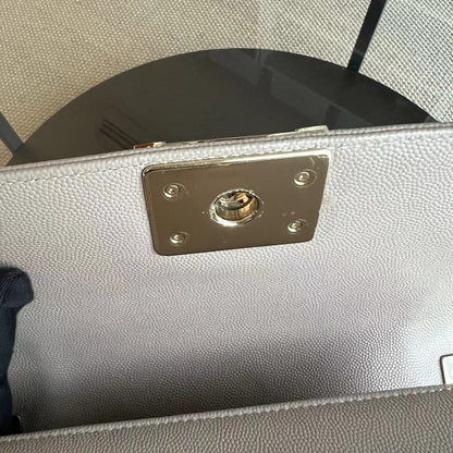Caviar Boy Small 20CM Quilted Grained Calfskin Light Grey Gray Golden Hardware Series 23